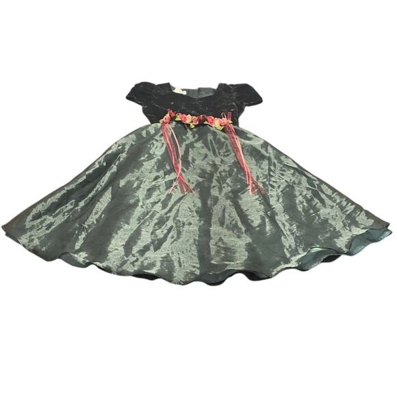 Vintage Bonnie Jean Girls Dress Green Velvet Sweetheart Neck Roses Ribbons Sze 8 - Picture 2 of 10